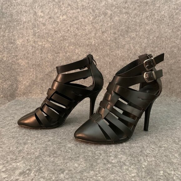 Club Couture Women's Heel Black Double Strap Back Zip Pump Pointed Toe Shoes - Picture 3 of 9